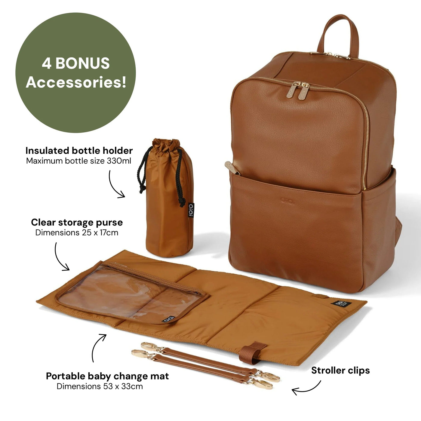 OiOi Multitasker Nappy Backpack - Chestnut Faux Leather Backpacks OiOi 