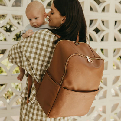 OiOi Multitasker Nappy Backpack - Chestnut Faux Leather Backpacks OiOi 