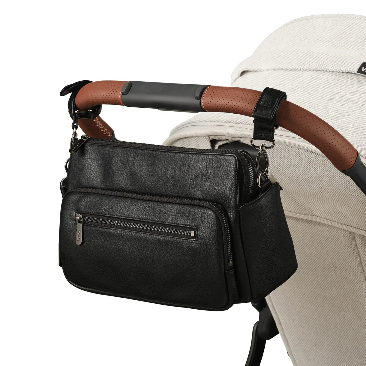 OiOi - Multitasker Pram Caddy | Black Vegan Leather Nappy Bags OiOi 