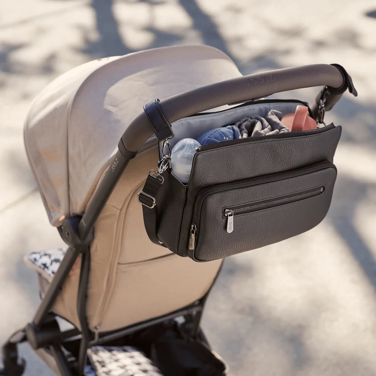 OiOi - Multitasker Pram Caddy | Black Vegan Leather Nappy Bags OiOi 