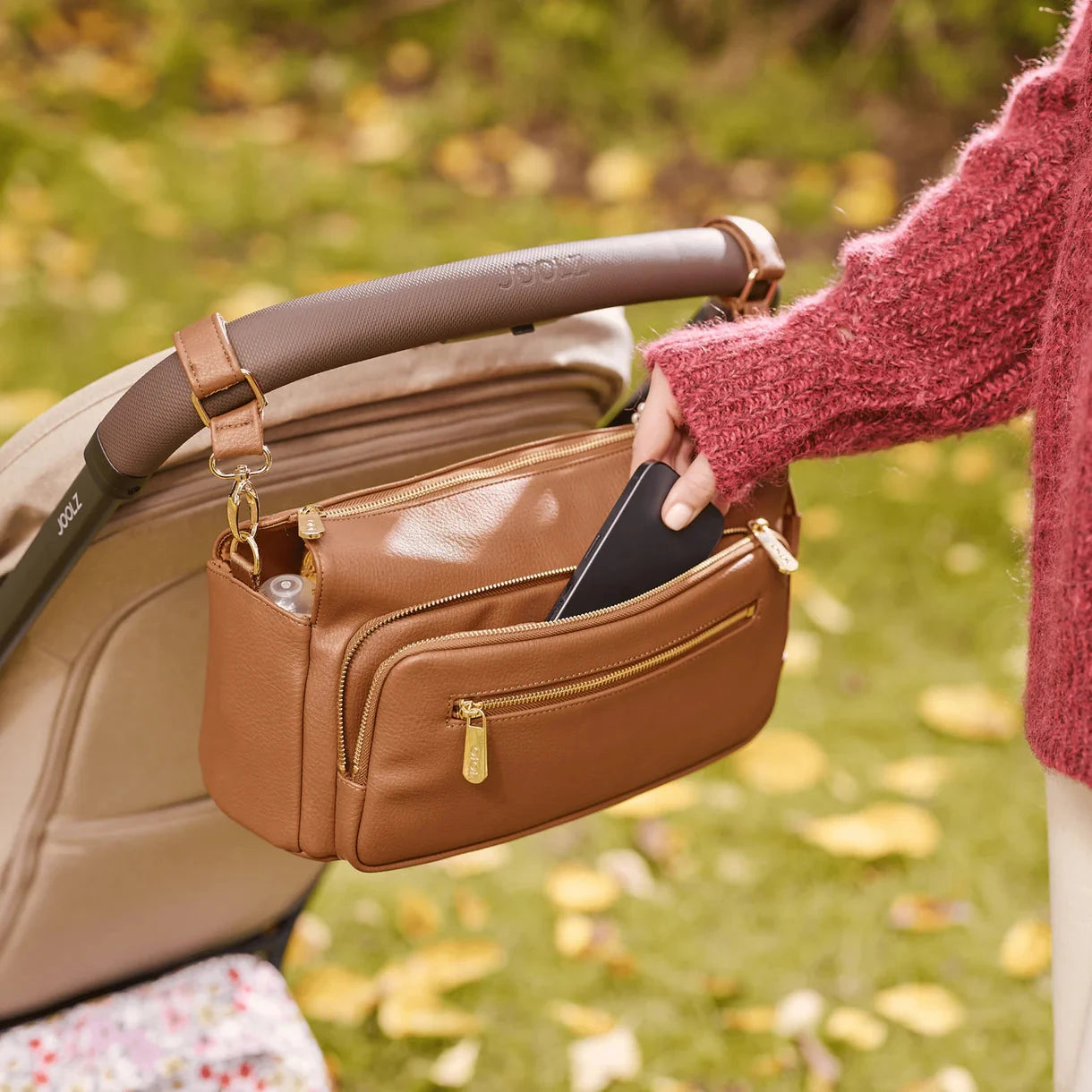 OiOi - Multitasker Pram Caddy | Chestnut Brown Vegan Leather Nappy Bags OiOi 