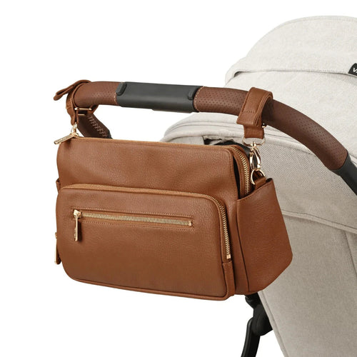 OiOi - Multitasker Pram Caddy | Chestnut Brown Vegan Leather