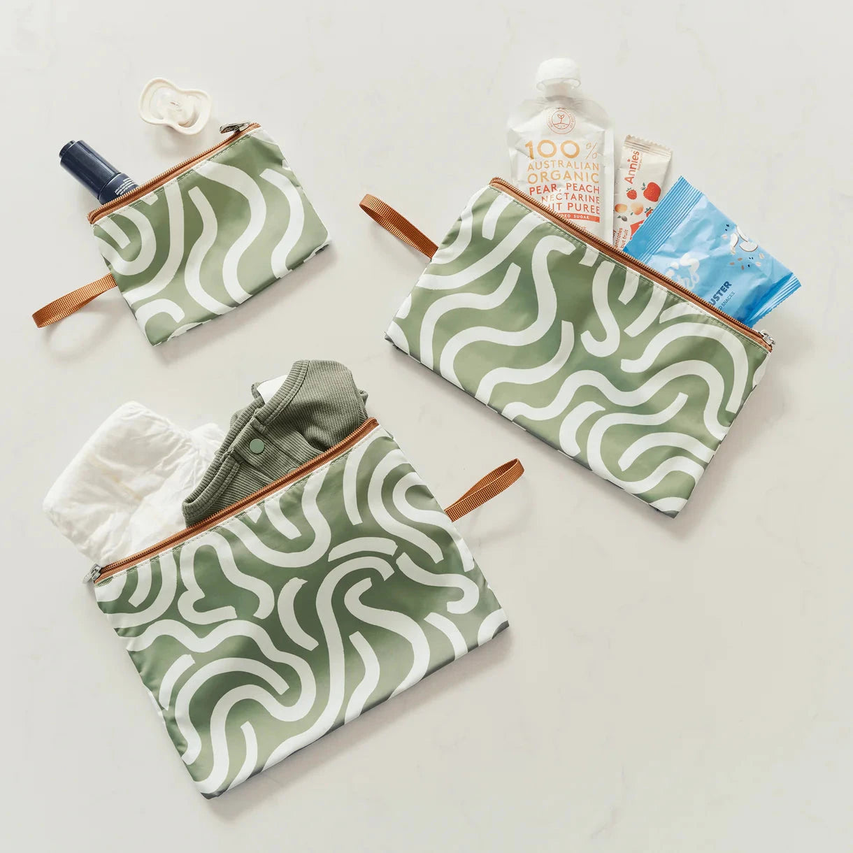 OiOi - Packing Pouch Trio | Green Squiggle Nappy Bags OiOi 