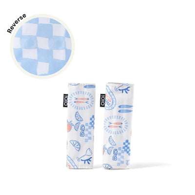 OiOi - Reversible Pram Harness Cover Set | Blue Check/Mediterranean Pram Accessories OiOi 