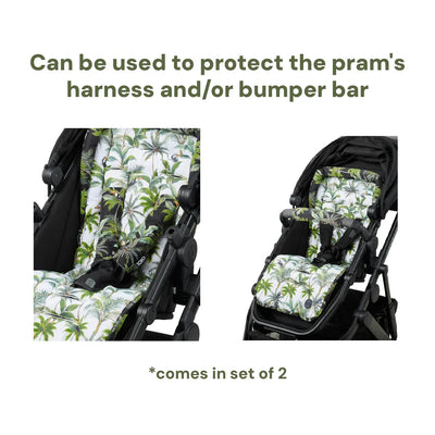 OiOi - Reversible Pram Harness Cover Set | Blue Check/Mediterranean Pram Accessories OiOi 