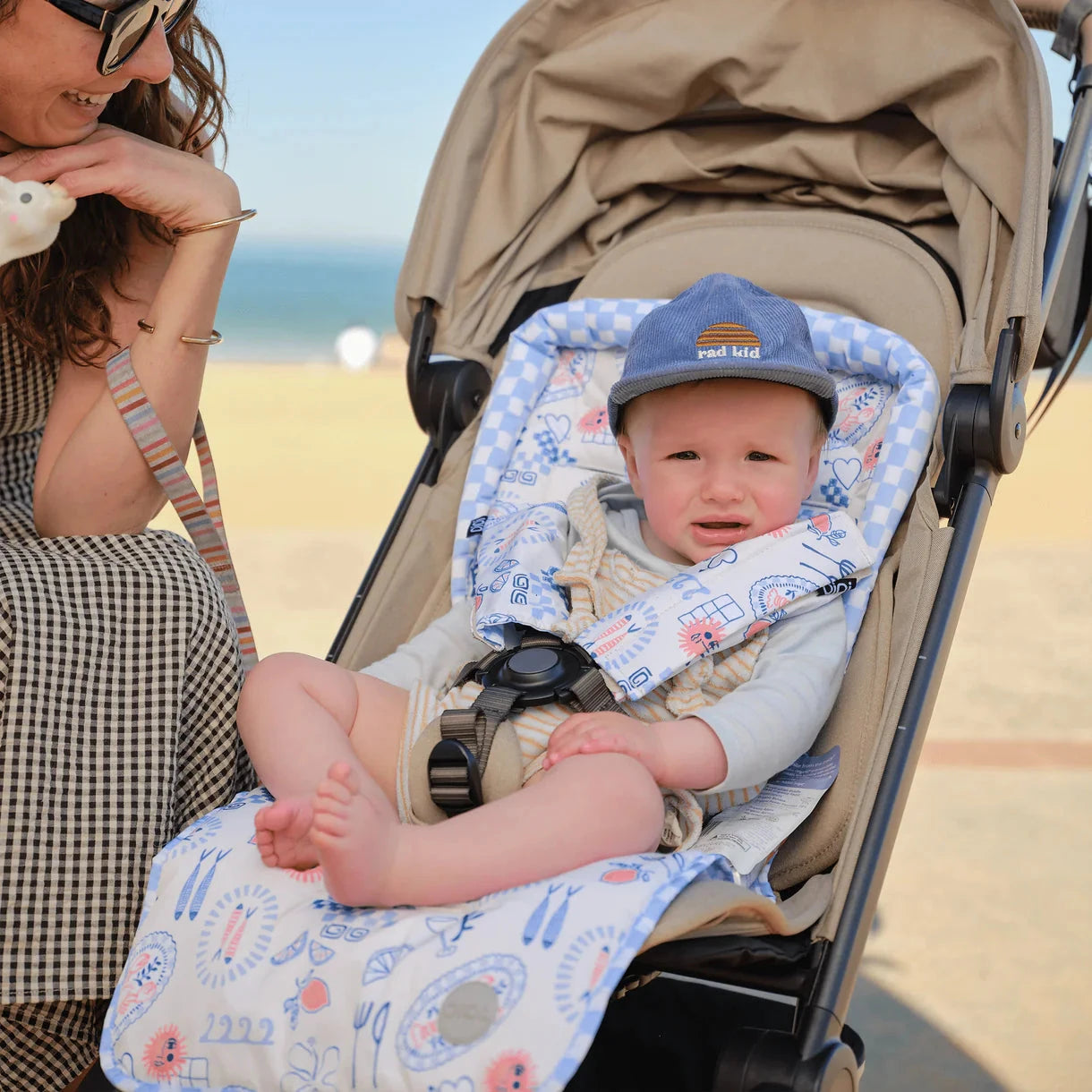 OiOi - Reversible Pram Liner | Blue Check/Mediterranean Pram Accessories OiOi 