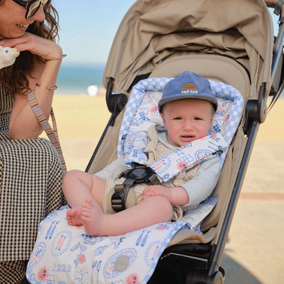 OiOi - Reversible Pram Liner | Blue Check/Mediterranean Pram Accessories OiOi 