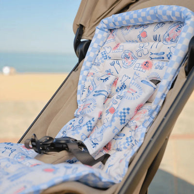 OiOi - Reversible Pram Liner | Blue Check/Mediterranean Pram Accessories OiOi 