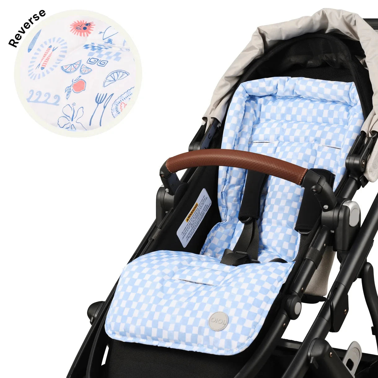 OiOi - Reversible Pram Liner | Blue Check/Mediterranean