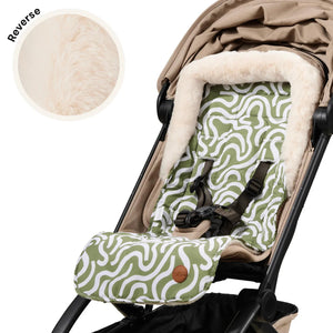 OiOi - Reversible Pram Liner | Green Squiggle/Faux Fur
