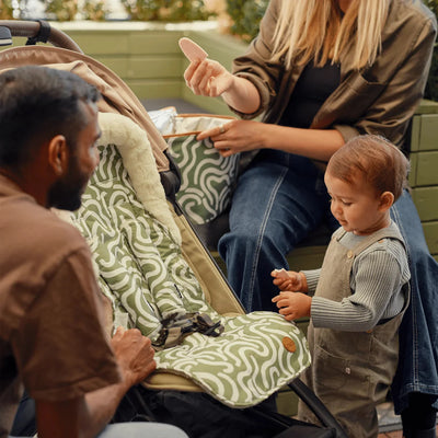 OiOi - Reversible Pram Liner | Green Squiggle/Faux Fur Pram Accessories OiOi 