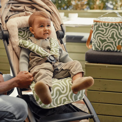 OiOi - Reversible Pram Liner | Green Squiggle/Faux Fur Pram Accessories OiOi 