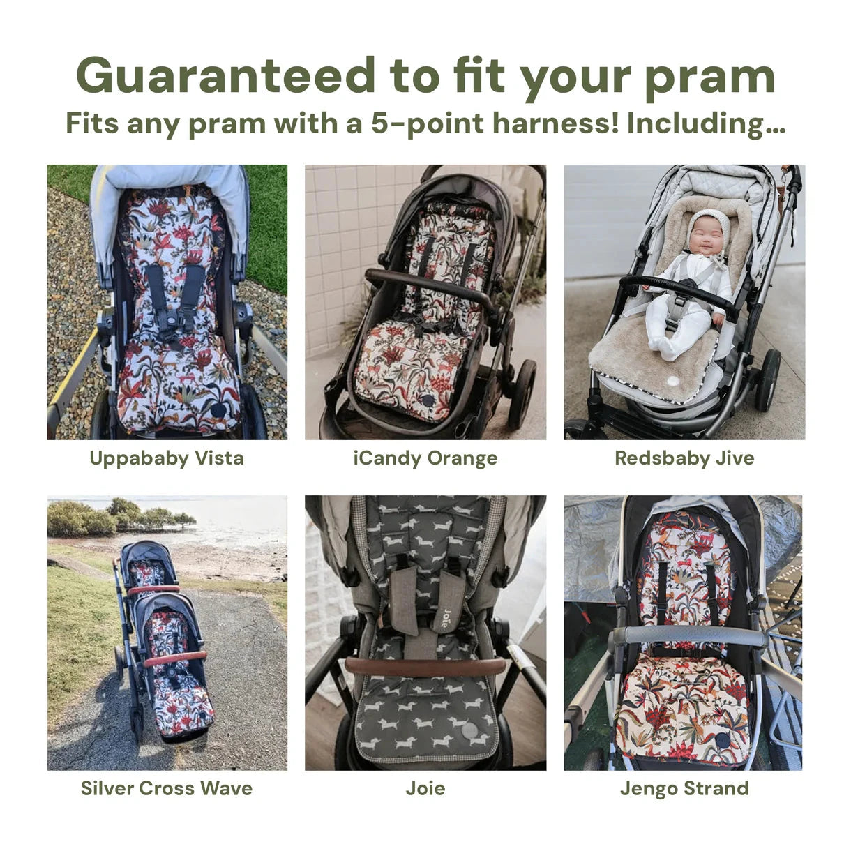OiOi - Reversible Pram Liner | Green Squiggle/Faux Fur Pram Accessories OiOi 