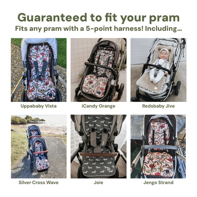 OiOi - Reversible Pram Liner | Green Squiggle/Faux Fur Pram Accessories OiOi 