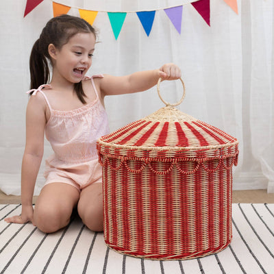 Olli Ella - Circus Tent Toy Basket Red & Straw Basket Olli Ella 