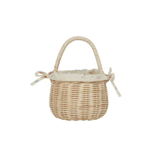 Olli Ella Rattan Berry Bunny Basket with Lining - Pansy