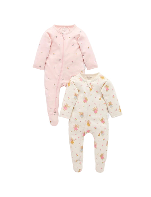 Purebaby - 2 Pack Zip Growsuit | Cloud Little Fairies