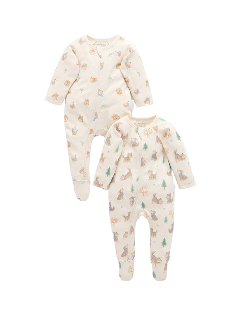 Purebaby - 2 Pack Zip Growsuit | Wolf Cub