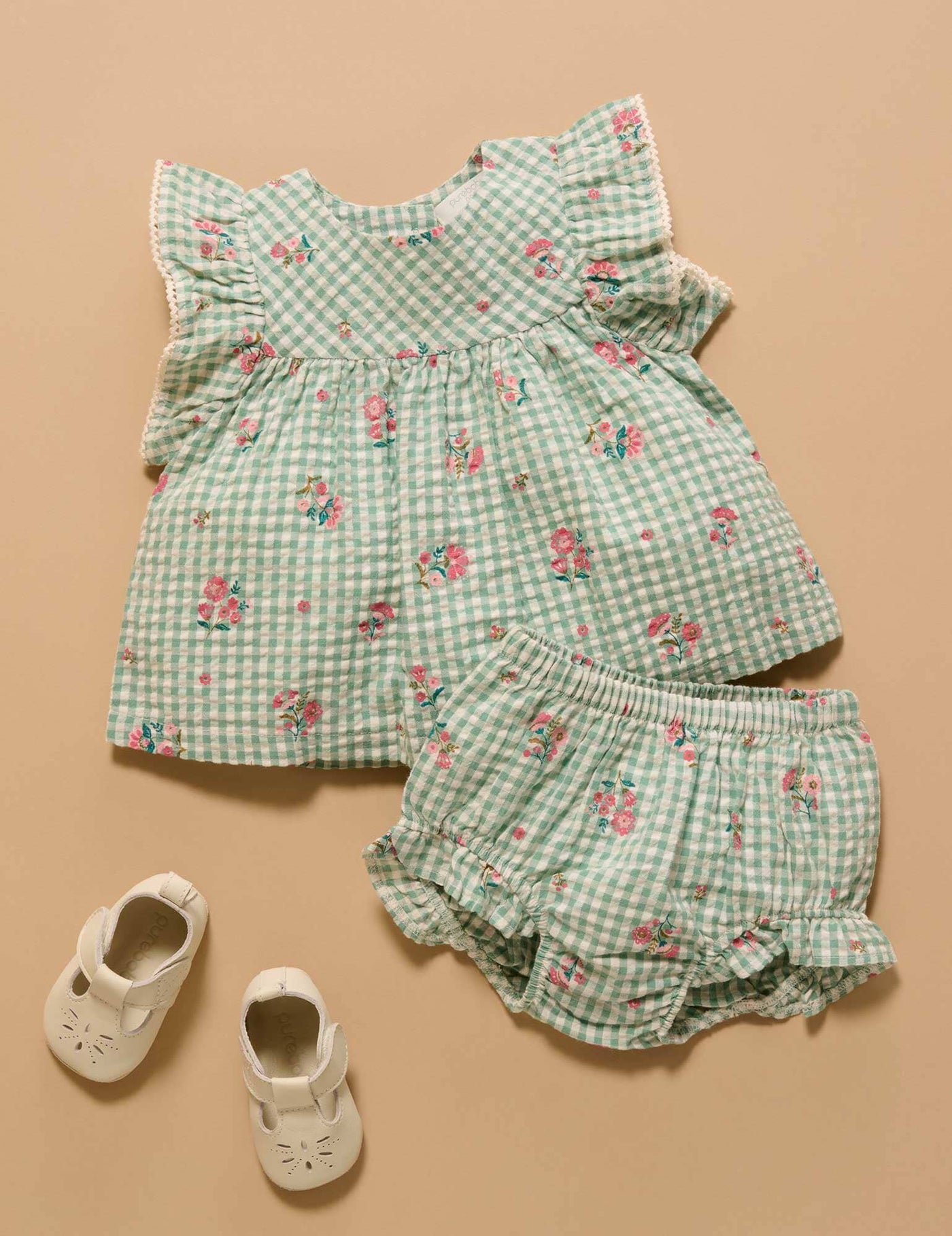 Pure Baby - Frida Gingham Bloomer Set Matching Set Purebaby 