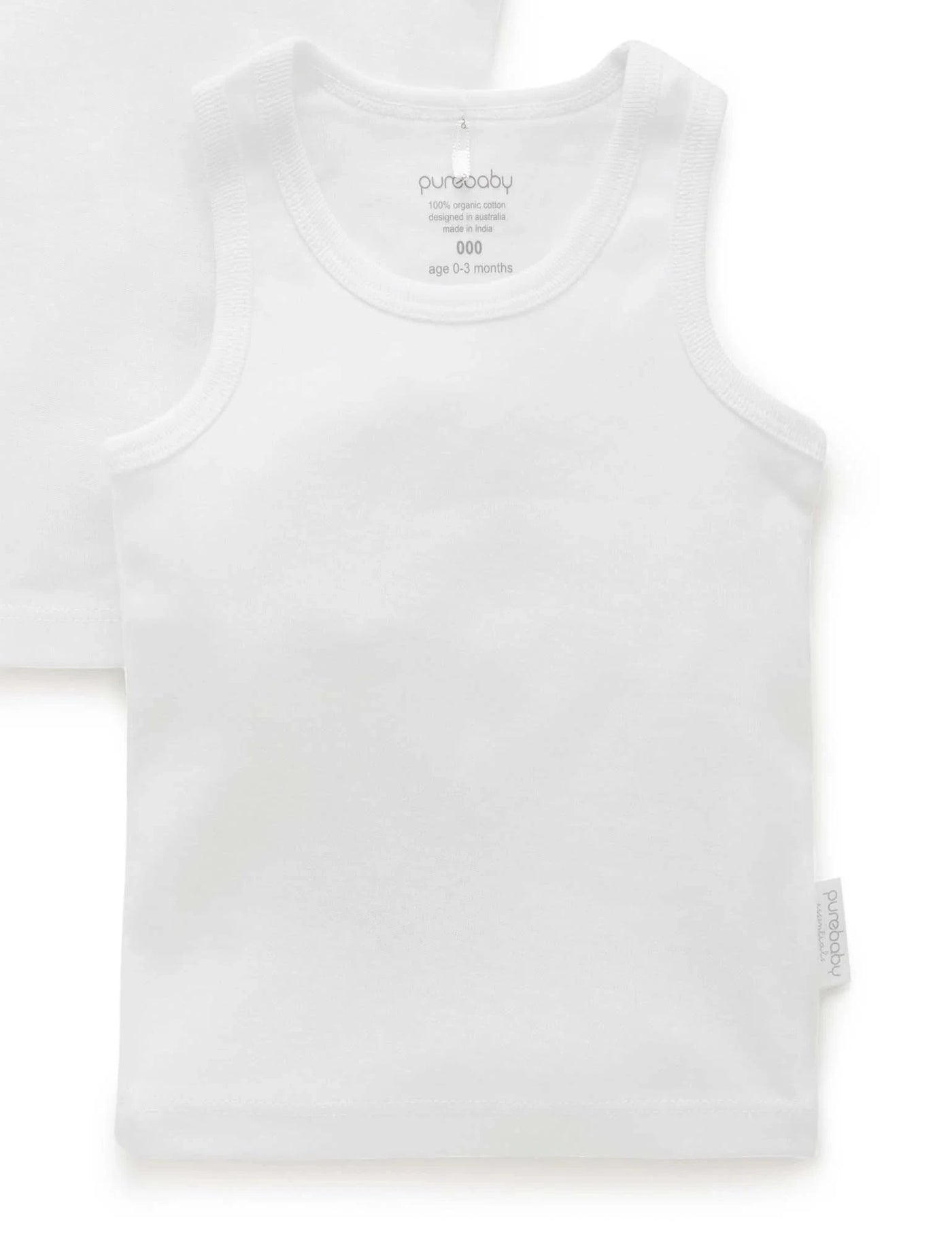 Purebaby - 2 Pack Rib Singlet - White Singlet Purebaby 