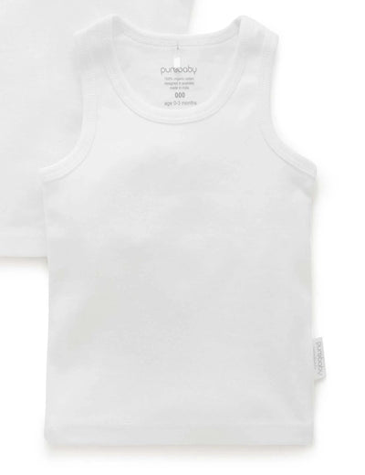 Purebaby - 2 Pack Rib Singlet - White Singlet Purebaby 