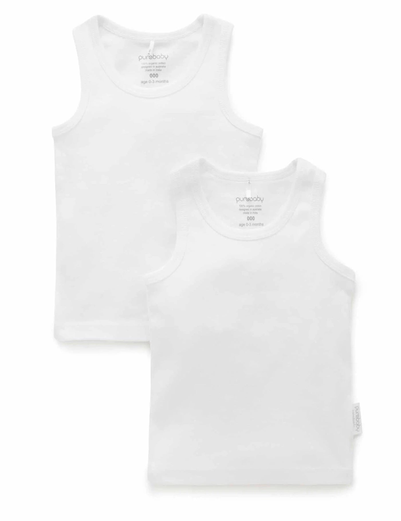 Purebaby - 2 Pack Rib Singlet - White Singlet Purebaby 