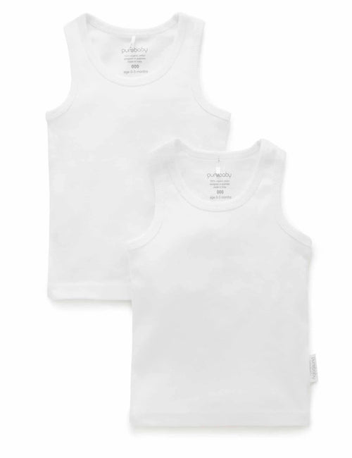 Purebaby - 2 Pack Rib Singlet | White