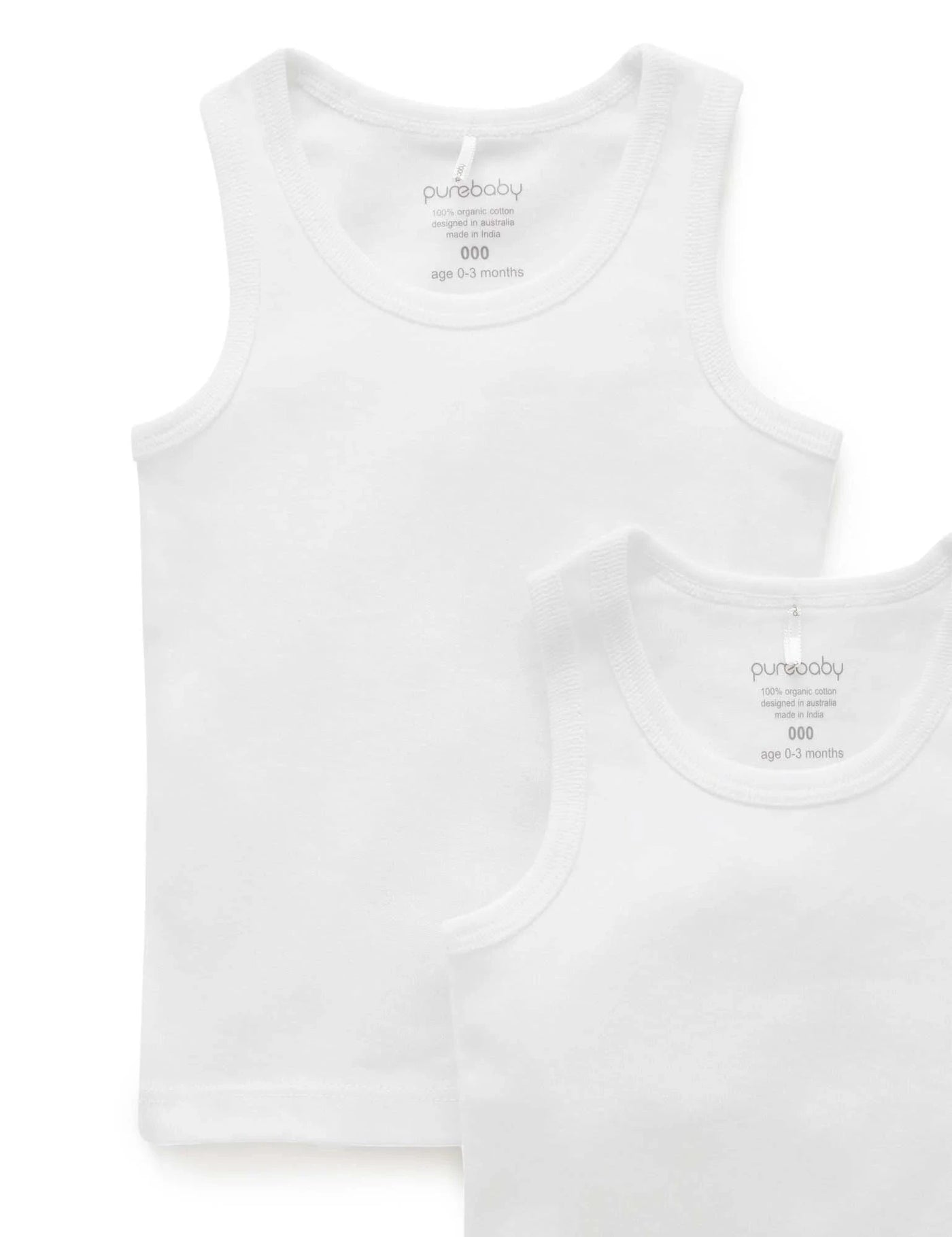 Purebaby - 2 Pack Rib Singlet - White Singlet Purebaby 