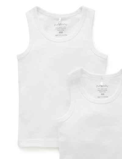 Purebaby - 2 Pack Rib Singlet - White Singlet Purebaby 