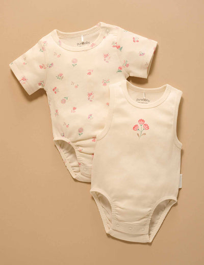 Purebaby - 2 Pack Ribbed Bodysuit | Emilia Bodysuit Purebaby 