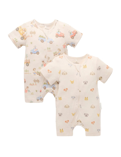 Purebaby - 2 Pack Short Sleeve Digital Growsuit | Garden Bug Print