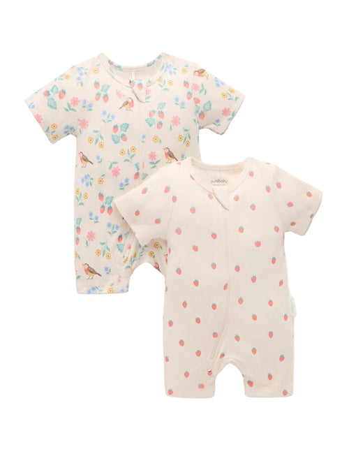 Purebaby - 2 Pack Short Sleeve Digital Growsuit | Little Bird Floral Print