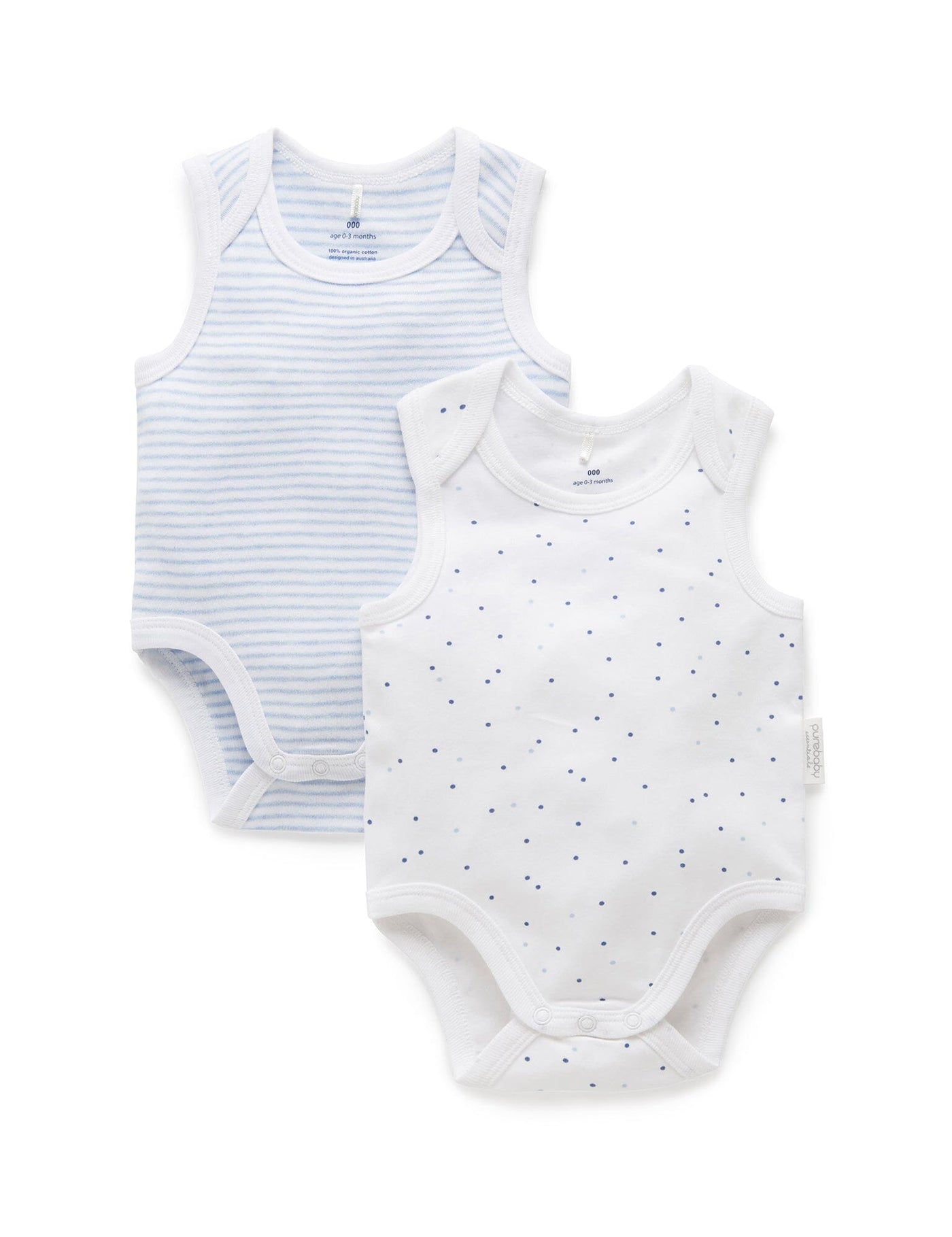 Purebaby - 2 Pack Singlet Bodysuit - Pale Blue Bodysuit Purebaby 