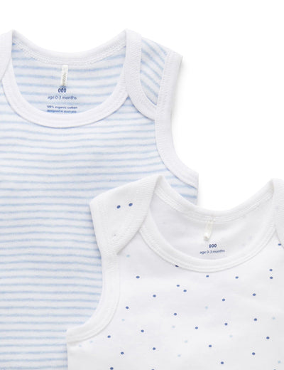 Purebaby - 2 Pack Singlet Bodysuit - Pale Blue Bodysuit Purebaby 