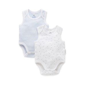 Purebaby - 2 Pack Singlet Bodysuit | Pale Blue