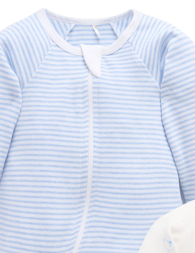 Purebaby - 2 Pack Zip Growsuit | Pale Blue Bear Growsuit Purebaby 