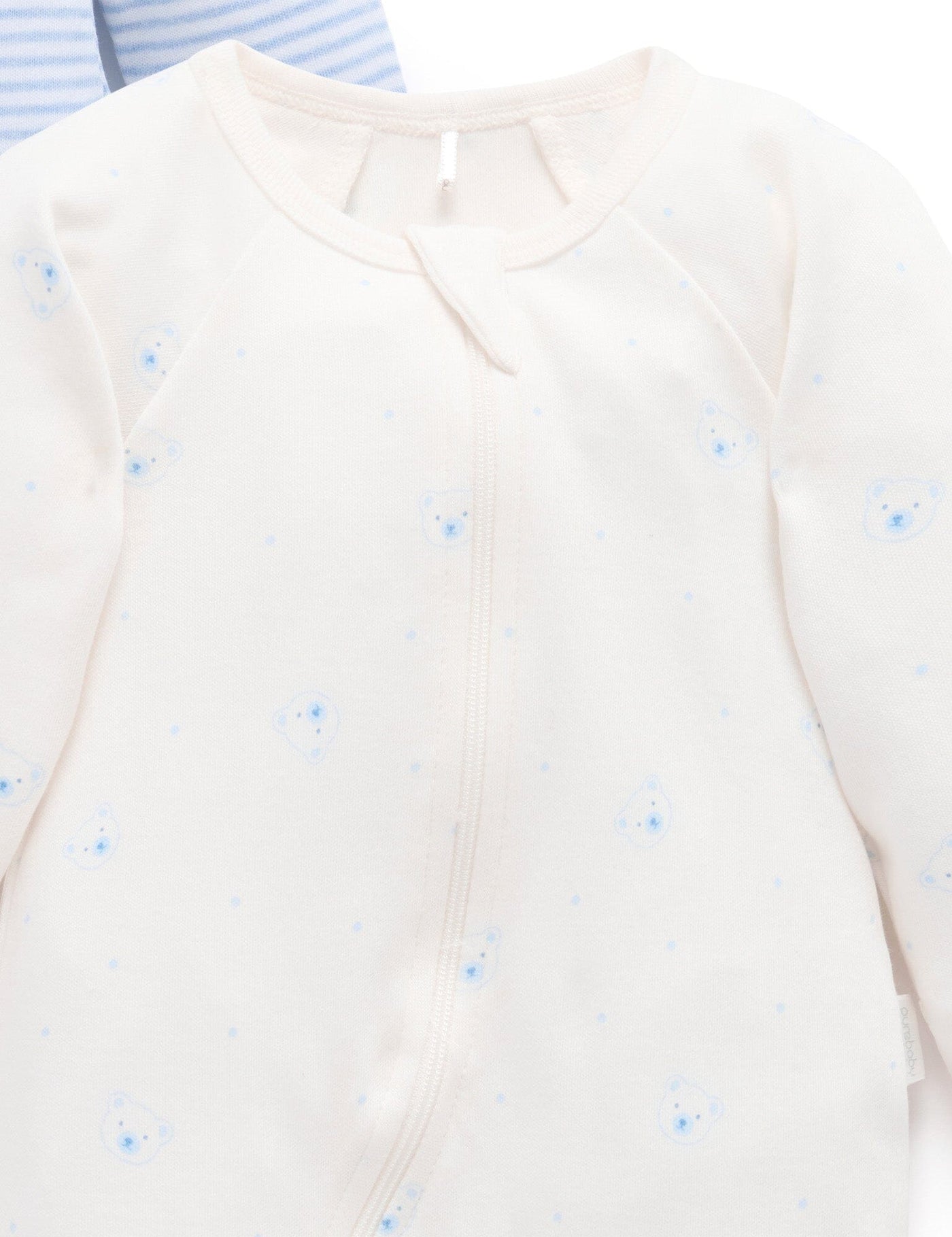 Purebaby - 2 Pack Zip Growsuit | Pale Blue Bear Growsuit Purebaby 