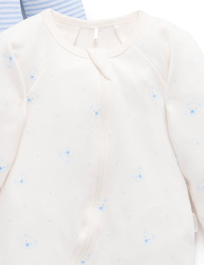 Purebaby - 2 Pack Zip Growsuit | Pale Blue Bear Growsuit Purebaby 