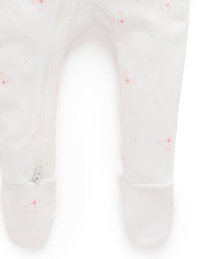 Purebaby - 2 Pack Zip Growsuit | Pale Pink Bear Growsuit Purebaby 