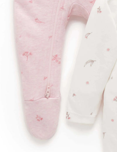 Purebaby - 2 Pack Zip Growsuit - Pale Pink Blossom Growsuit Purebaby 