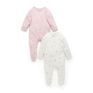 Purebaby - 2 Pack Zip Growsuit | Pale Pink Blossom