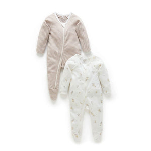 Purebaby - 2 Pack Zip Growsuit | Vanilla Wattle Bee