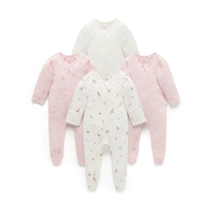 Purebaby - 4 Pack Zip Growsuit | Vanilla Blossom