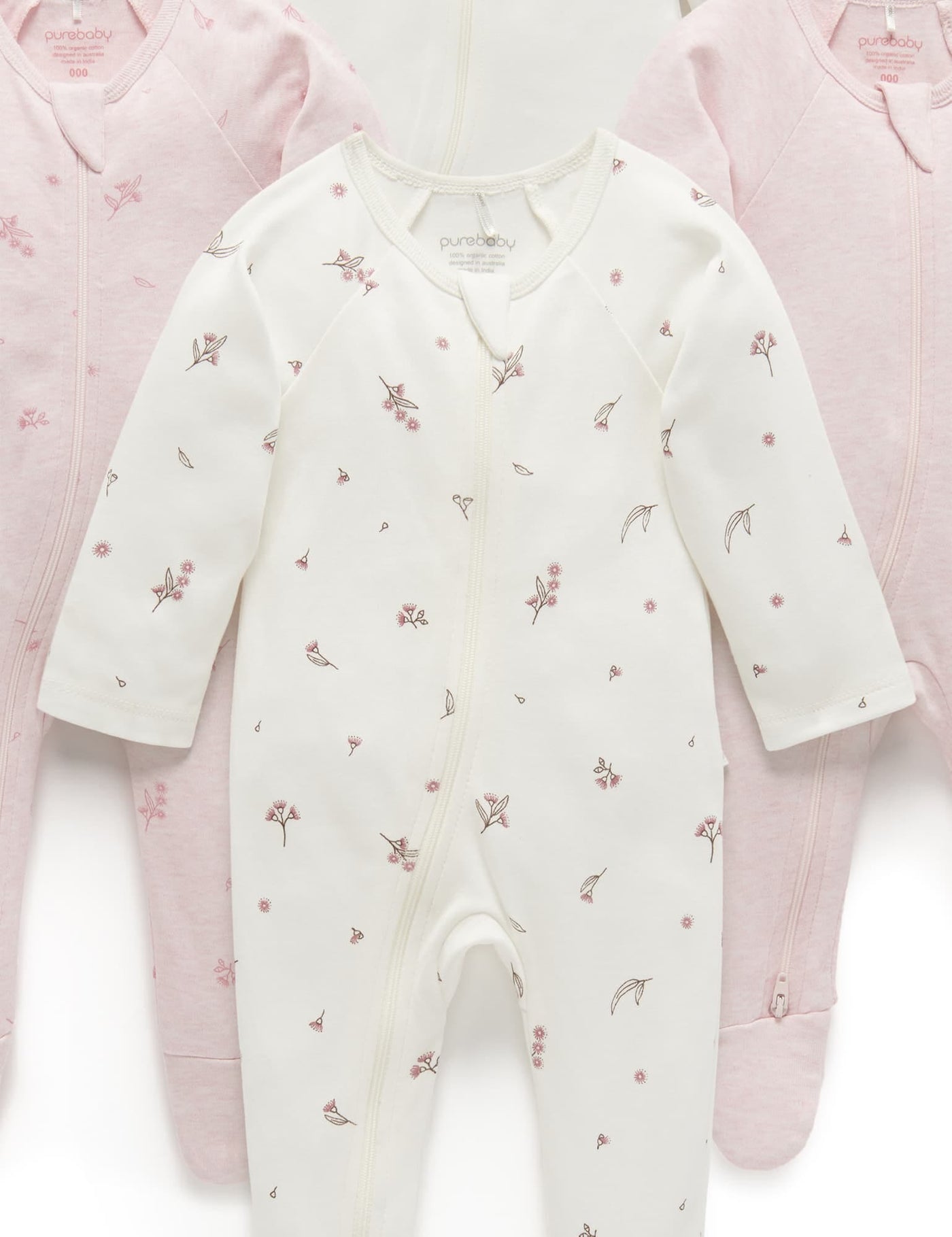 Purebaby - 4 Pack Zip Growsuit - Vanilla Blossom Growsuit Purebaby 