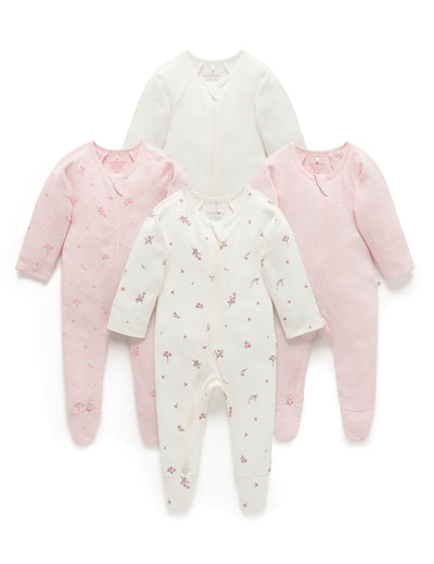 Purebaby - 4 Pack Zip Growsuit - Vanilla Blossom Growsuit Purebaby 