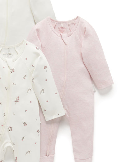 Purebaby - 4 Pack Zip Growsuit - Vanilla Blossom Growsuit Purebaby 