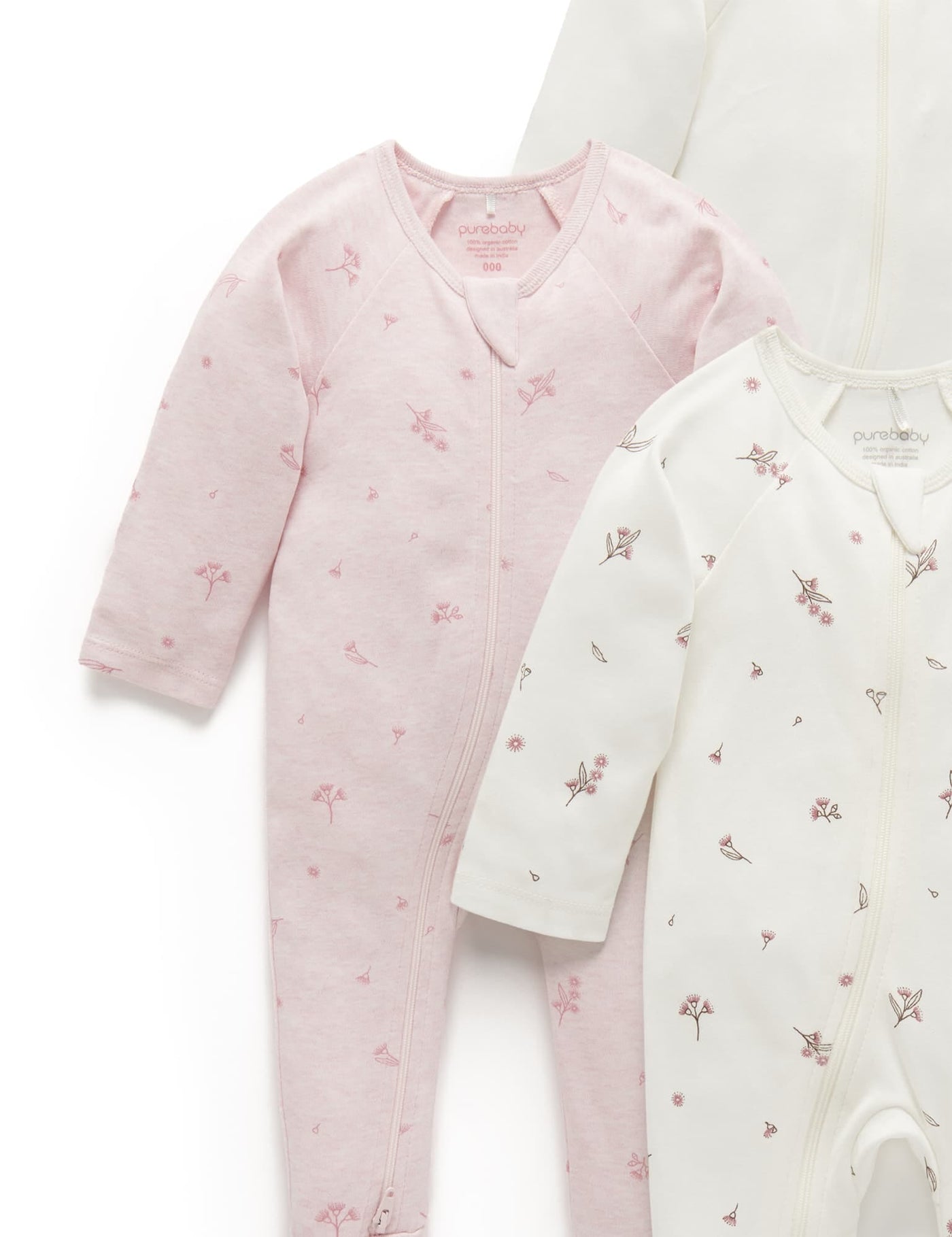 Purebaby - 4 Pack Zip Growsuit - Vanilla Blossom Growsuit Purebaby 