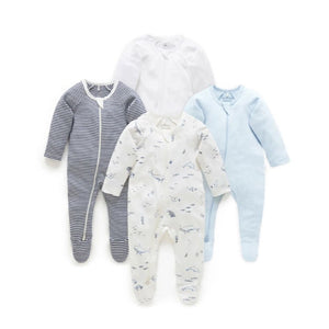 Purebaby - 4 Pack Zip Growsuit | Vanilla Nautical