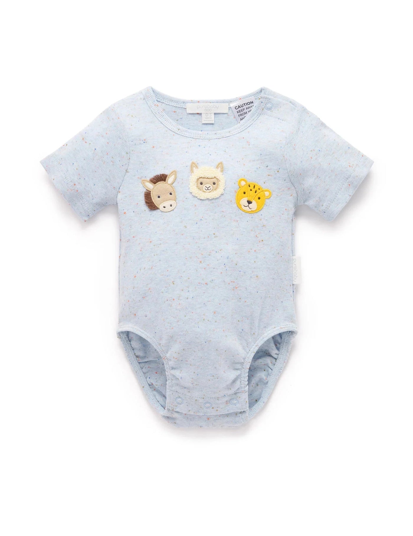 Purebaby - Blue Donkey Appliqué Bodysuit Romper Purebaby 