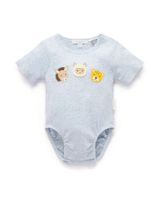 Purebaby - Blue Donkey Appliqué Bodysuit